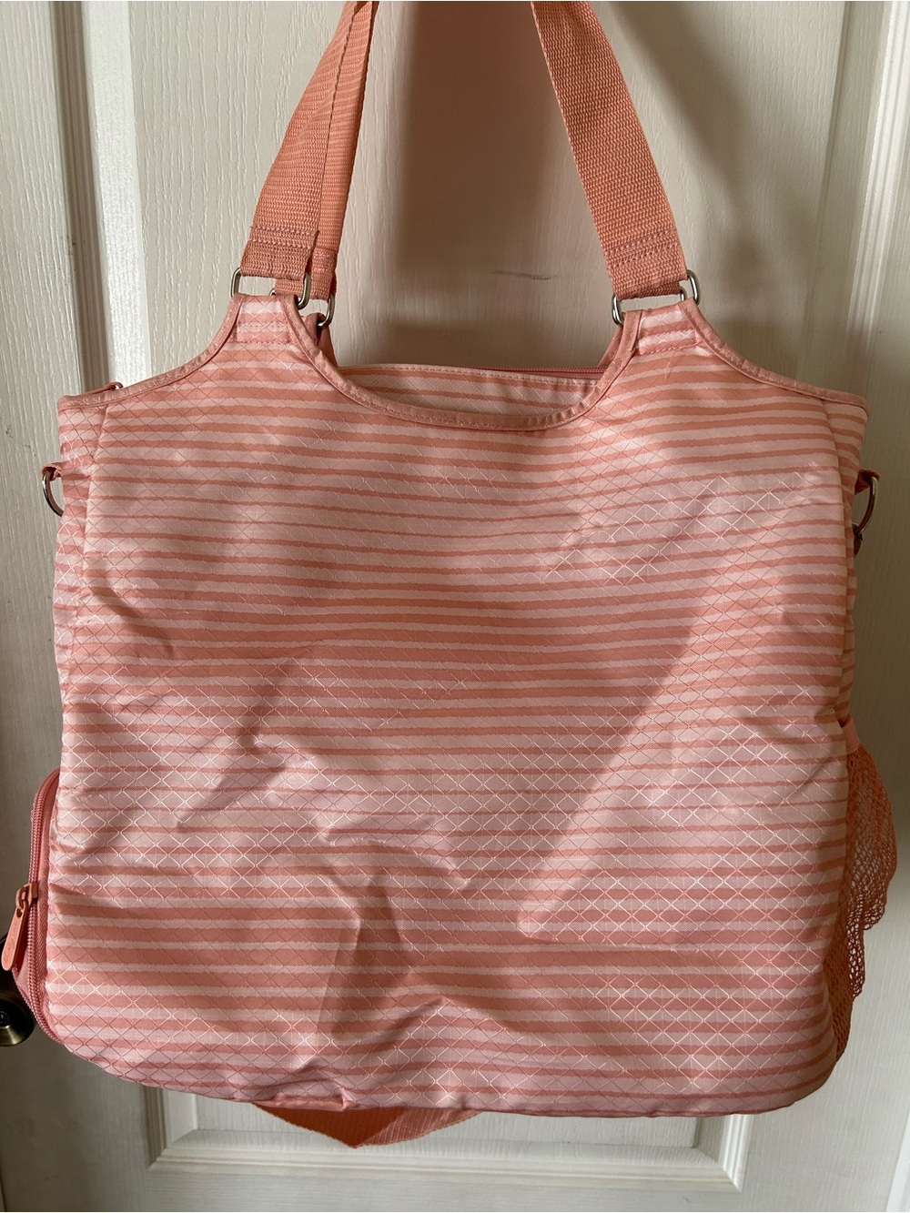 Thirty-One 31 Peach/Light Pink Stripe Big Multi Use Tote Bag - Picture 6 of 13
